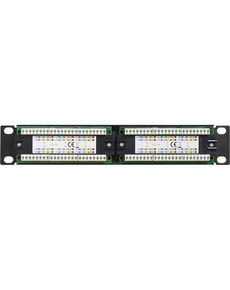 Wall-Mount CAT5e Patch Panel – 12 Ports 1U