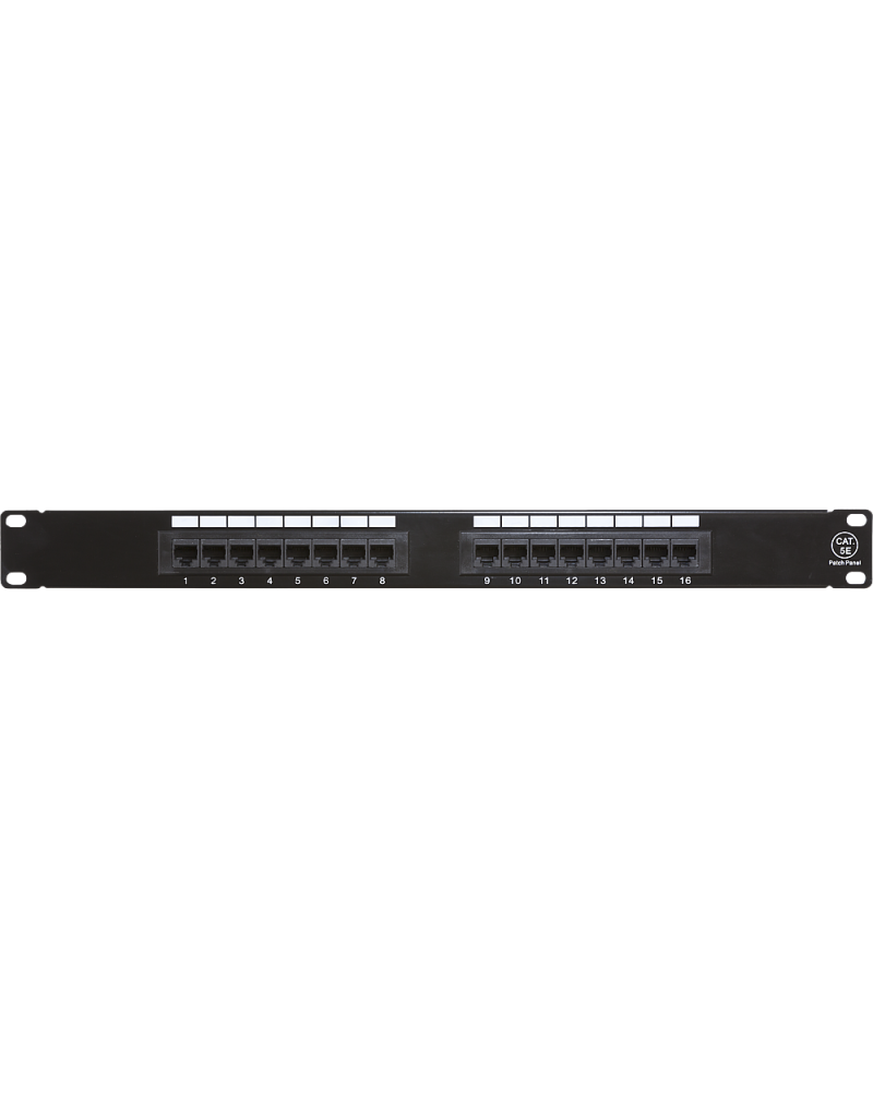 Wall-Mount 19in CAT5e Patch Panel – 16 Ports 1U