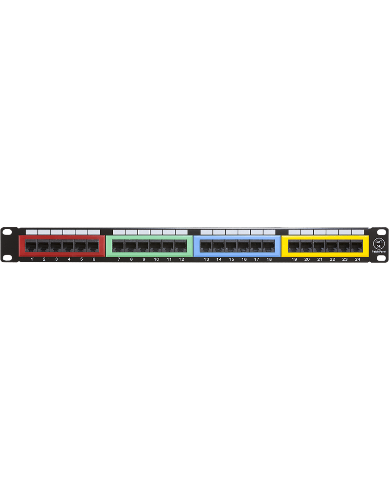 Wall-mount 19-inch CAT5e Patch Panel – 24 Ports Colored 1U