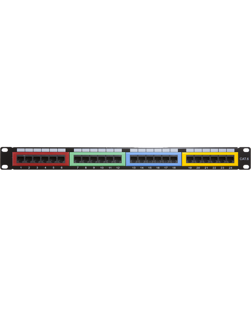 Wall-mount 19-inch CAT6 Patch Panel – 24 Ports Colored 1U