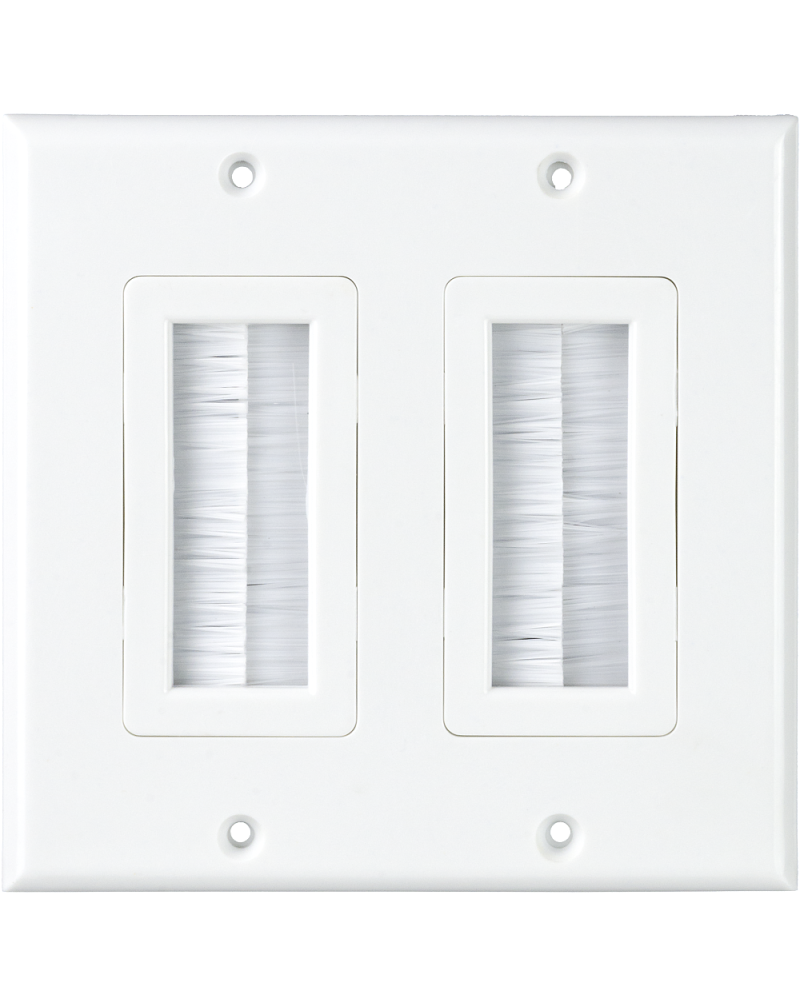 Dual Gang Brush Cable Pass Through Insert Switch Device Mount Decorative Wall Plate for Home Theater Systems