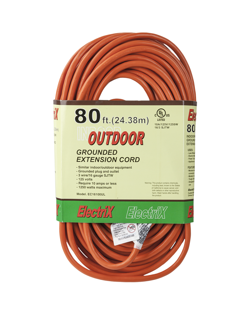 Uninex outdoor grounded extension cord / 80ft / UL listed No rating